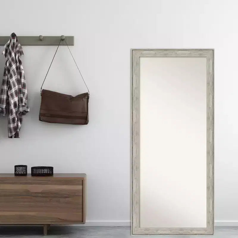 29" x 65" Crackled Framed Full Length Floor/Leaner Mirror Metallic - : Polystyrene Frame, Wall Mountable