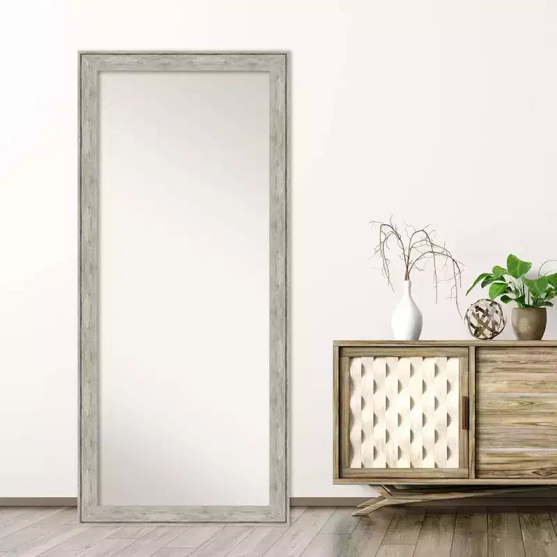 29" x 65" Crackled Framed Full Length Floor/Leaner Mirror Metallic - : Polystyrene Frame, Wall Mountable