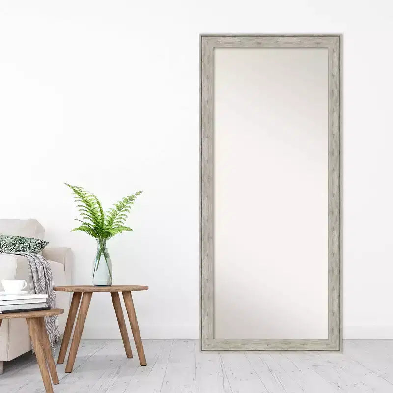 29" x 65" Crackled Framed Full Length Floor/Leaner Mirror Metallic - : Polystyrene Frame, Wall Mountable