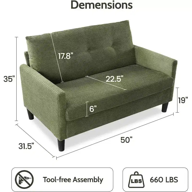 50 Loveseat Sofa,Tool-Free Setup Small Couches