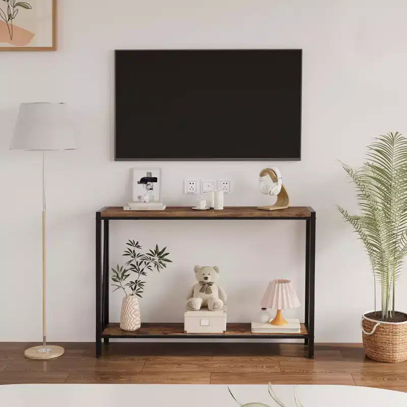 Console Table with Storage, Narrow Entryway Table C Rustic Side Table with Metal Frame for Hallway, Living Room, Bedroom