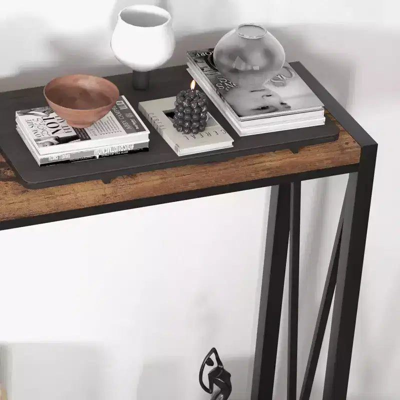 Console Table with Storage, Narrow Entryway Table C Rustic Side Table with Metal Frame for Hallway, Living Room, Bedroom