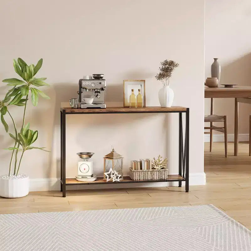 Console Table with Storage, Narrow Entryway Table C Rustic Side Table with Metal Frame for Hallway, Living Room, Bedroom