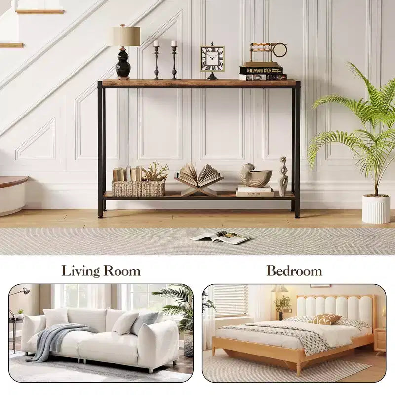Console Table with Storage, Narrow Entryway Table C Rustic Side Table with Metal Frame for Hallway, Living Room, Bedroom