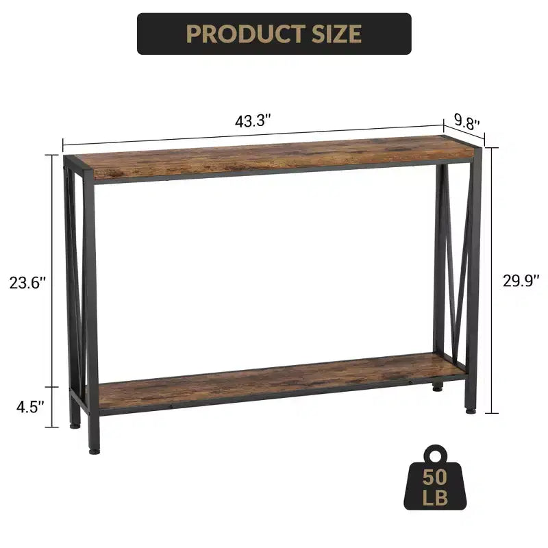 Console Table with Storage, Narrow Entryway Table C Rustic Side Table with Metal Frame for Hallway, Living Room, Bedroom