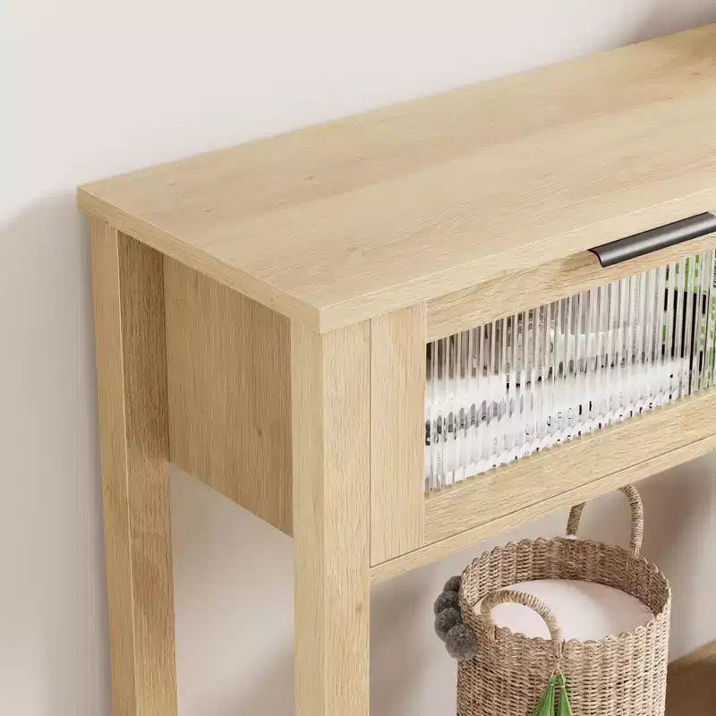 43 Entryway Table with Storage, 2 Tier Wood Console Table with 2 Glass Drawers & Open Storage Shelf for Living Room, Hallway, Foyer