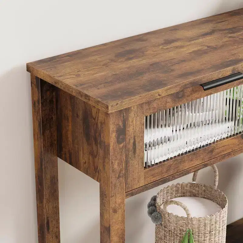 43 Entryway Table with Storage, 2 Tier Wood Console Table with 2 Glass Drawers & Open Storage Shelf for Living Room, Hallway, Foyer