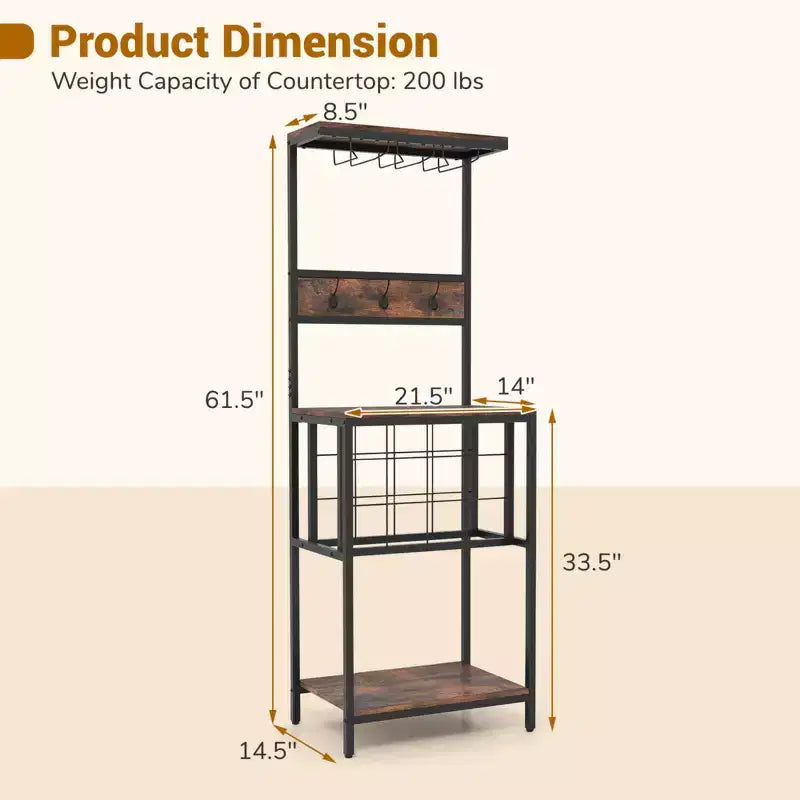 Wine Rack Freestanding Floor with Countertop Wine and Glass Holder Wine Shelf