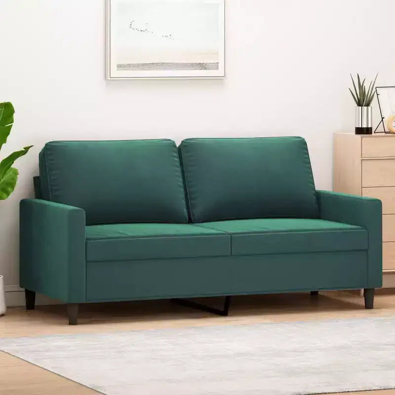 Stylish 2-Seater Sofa in Dark Green - Velvet Upholstery - Modern Design for Living Room, Office or Lounge Area - Comfortable Foam-Filled Seats