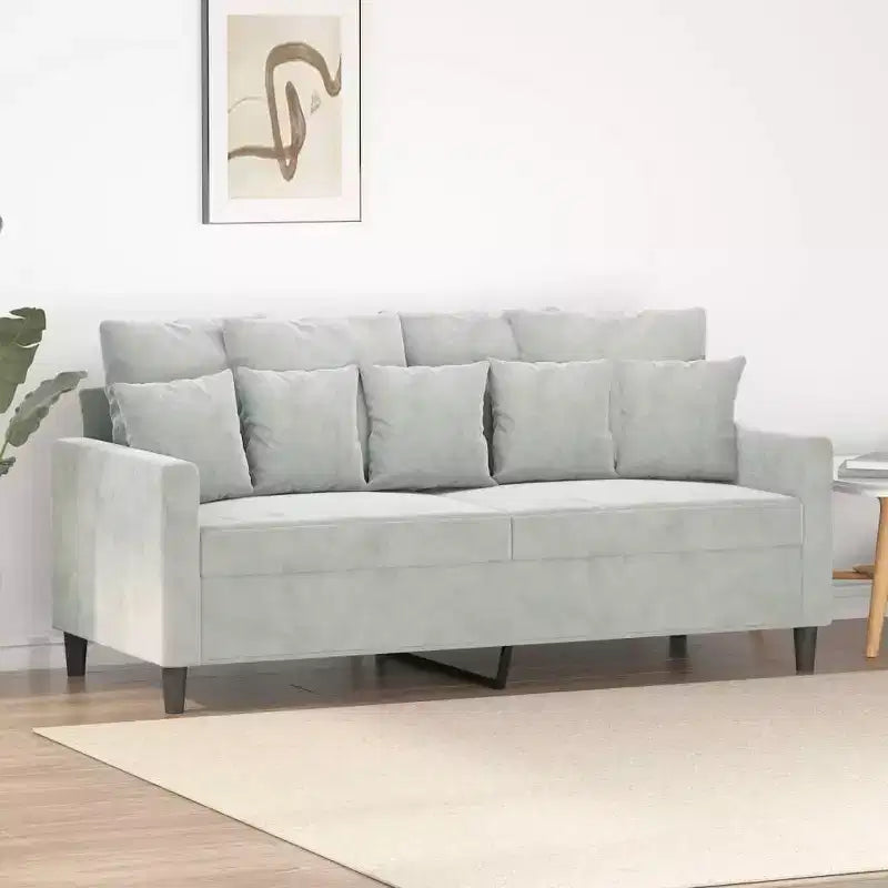 Luxurious 2-Seater Sofa in Light Gray Velvet - Comfortable Thickly-Padded Seat with Sturdy Metal Frame and Modern Design