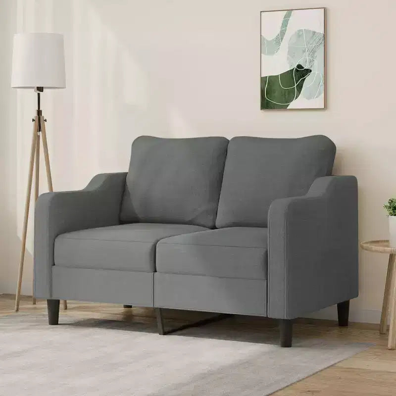 Modern 2-Seater Sofa in Dark Grey Fabric with Metal Frame - Comfortable Padded Seating for Lounge Area or Living Room