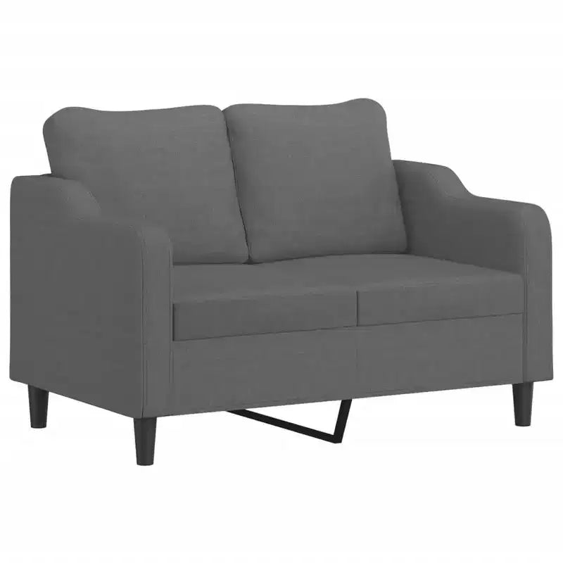 Modern 2-Seater Sofa in Dark Grey Fabric with Metal Frame - Comfortable Padded Seating for Lounge Area or Living Room