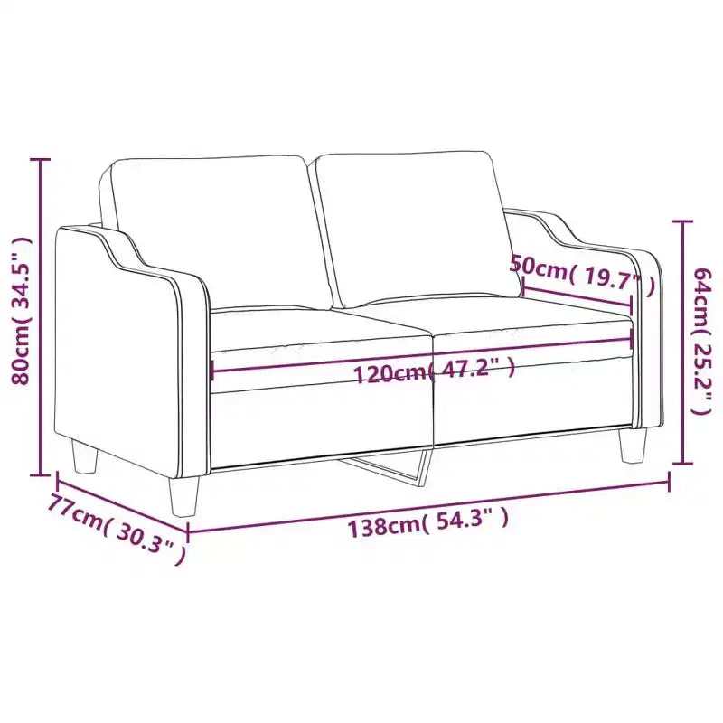 Modern 2-Seater Sofa in Dark Grey Fabric with Metal Frame - Comfortable Padded Seating for Lounge Area or Living Room