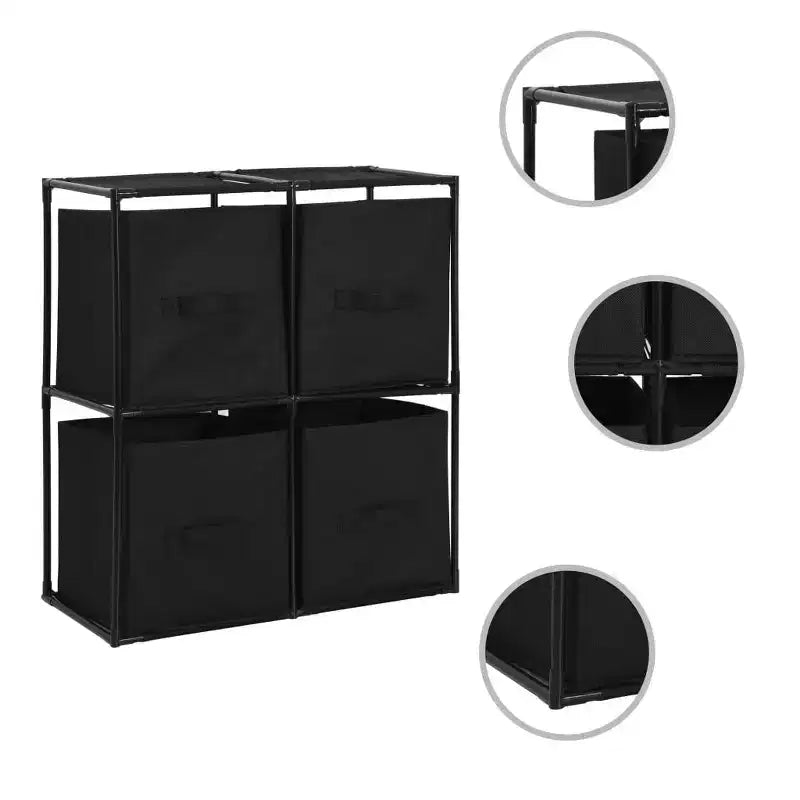 vidaXL Modern Black Storage Cabinet with 4 Fabric Baskets - 24.8x11.8x28 Steel Frame Sideboard - Portable and Versatile Home Dcor