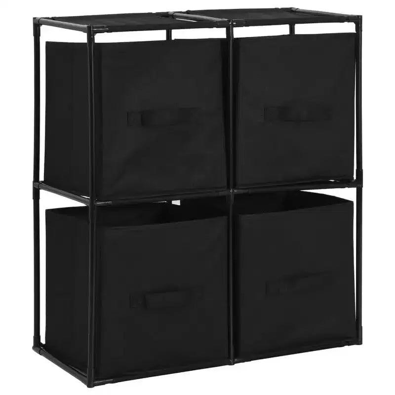 Modern Black Storage Cabinet with 4 Fabric Baskets - 24.8x11.8x28 Steel Frame Sideboard - Portable and Versatile Home Dcor