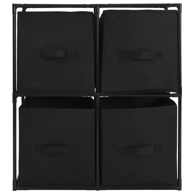Modern Black Storage Cabinet with 4 Fabric Baskets - 24.8x11.8x28 Steel Frame Sideboard - Portable and Versatile Home Dcor