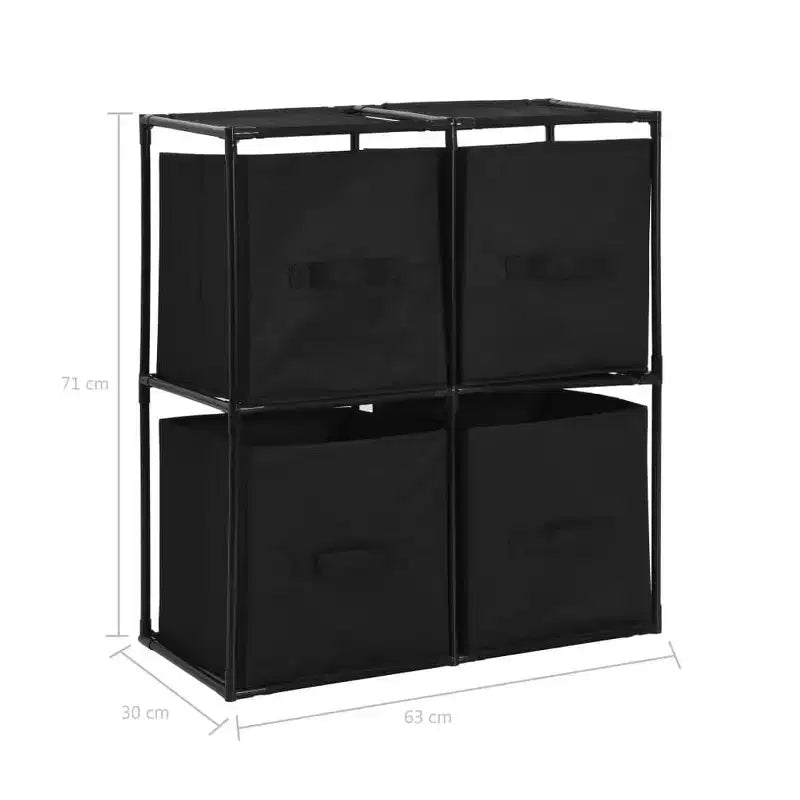 Modern Black Storage Cabinet with 4 Fabric Baskets - 24.8x11.8x28 Steel Frame Sideboard - Portable and Versatile Home Dcor