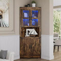 Tall Farmhouse Corner Storage Cabinet with Built-In Lights, Glass Door and Adjustable Shelves, Perfect for Living Room, Kitchen Organization