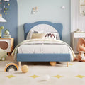 Twin Size Boucle Upholstered Bed Frame, Soft Headboard, Platform Slat Support, No Box Spring Needed, Quiet Kids Bed, Easy Assembly, Grey White