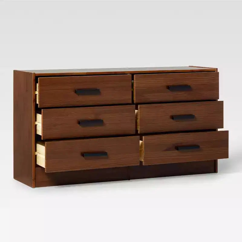Easy Assembly Solid Wood 6-Drawer Dresser with Handles