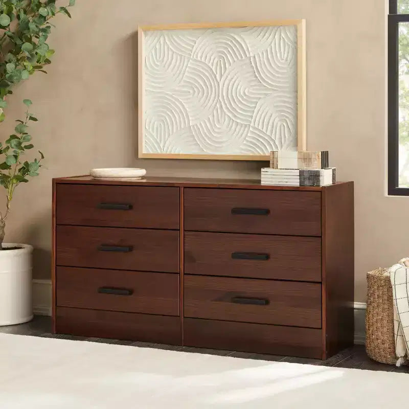 Easy Assembly Solid Wood 6-Drawer Dresser with Handles