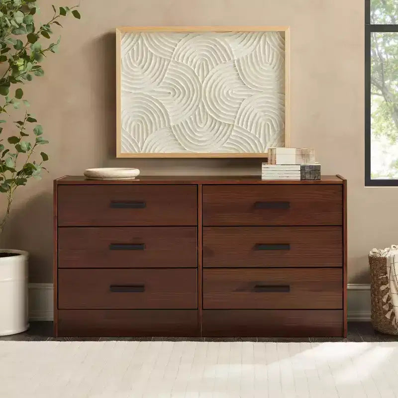 Easy Assembly Solid Wood 6-Drawer Dresser with Handles