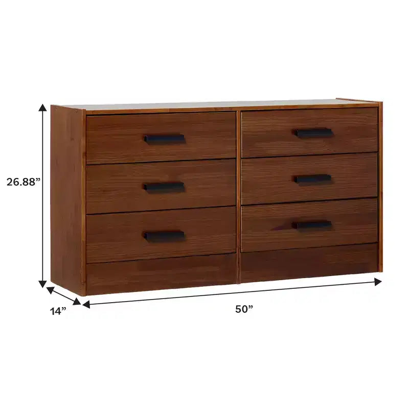 Easy Assembly Solid Wood 6-Drawer Dresser with Handles