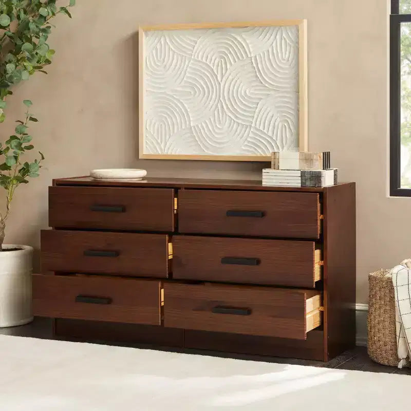 Easy Assembly Solid Wood 6-Drawer Dresser with Handles