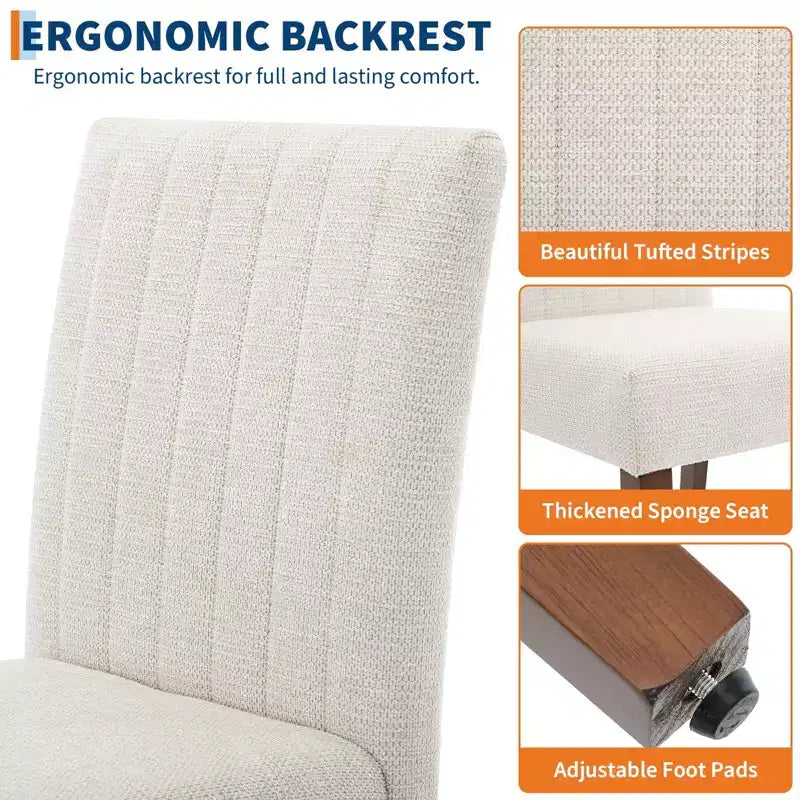 Upholstered Dining Chairs Set of 2, Modern Fabric Kitchen Side Chairs with Sturdy Wood Legs, Parsons Design, Comfortable Soft Linen for Dining Room