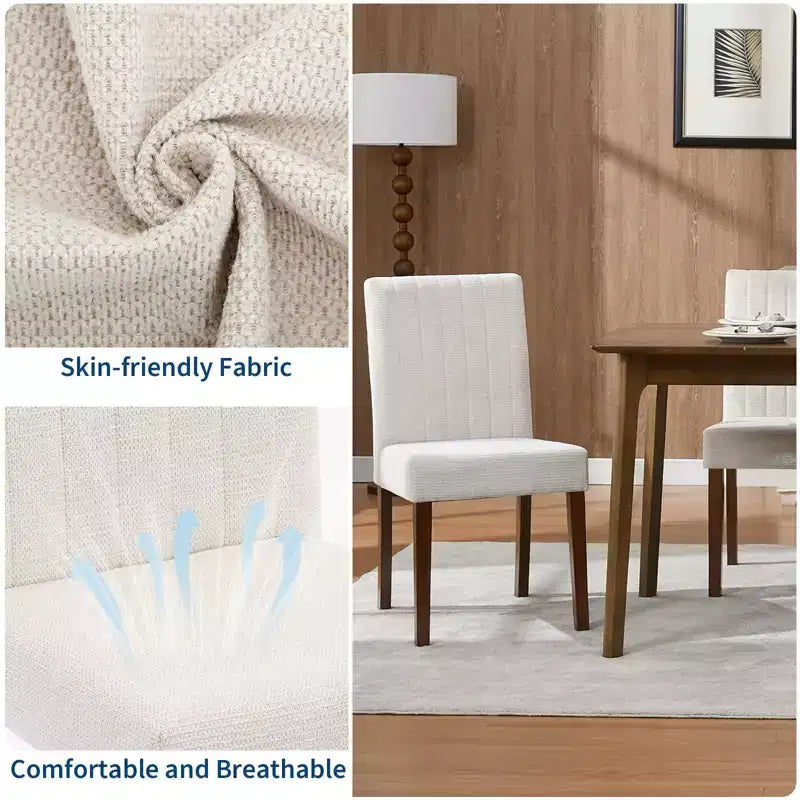 Upholstered Dining Chairs Set of 2, Modern Fabric Kitchen Side Chairs with Sturdy Wood Legs, Parsons Design, Comfortable Soft Linen for Dining Room