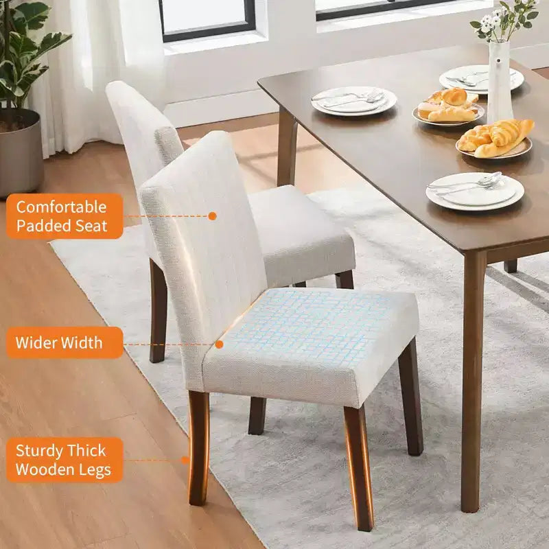 Upholstered Dining Chairs Set of 2, Modern Fabric Kitchen Side Chairs with Sturdy Wood Legs, Parsons Design, Comfortable Soft Linen for Dining Room