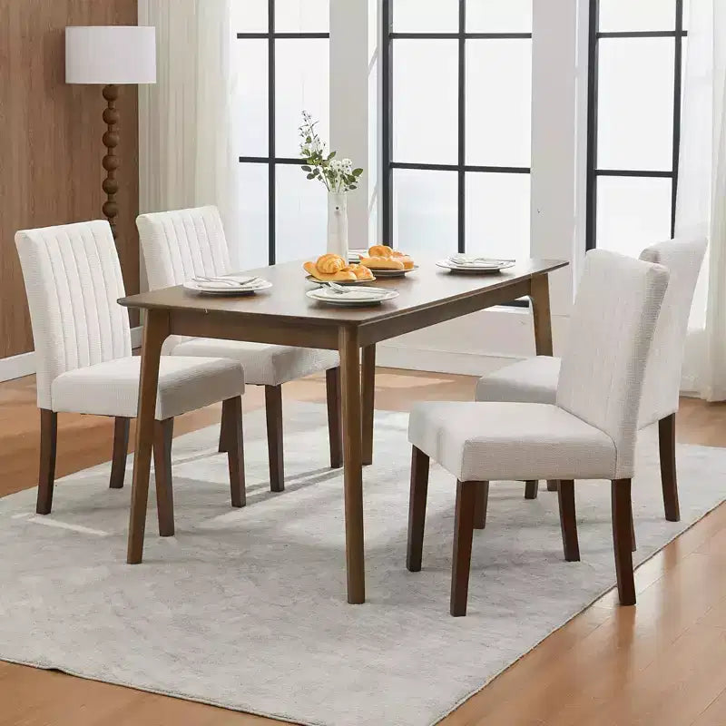 Upholstered Dining Chairs Set of 2, Modern Fabric Kitchen Side Chairs with Sturdy Wood Legs, Parsons Design, Comfortable Soft Linen for Dining Room