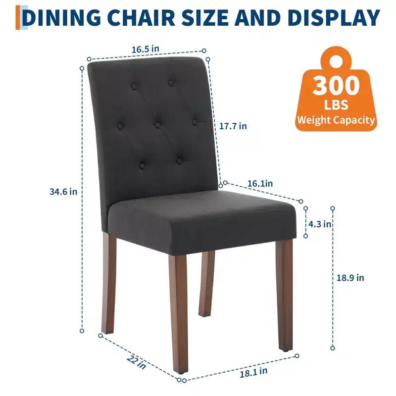 Upholstered Dining Chairs Set of 2, Modern Fabric Kitchen Side Chairs with Sturdy Wood Legs, Parsons Design, Comfortable Soft Linen for Dining Room