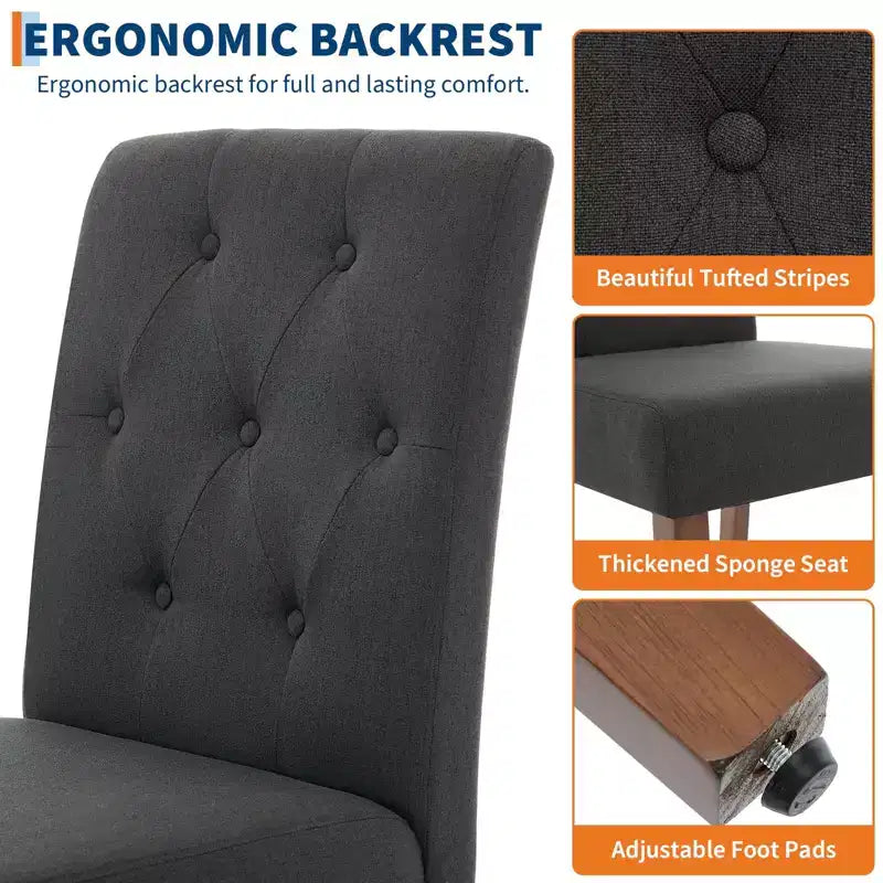Upholstered Dining Chairs Set of 2, Modern Fabric Kitchen Side Chairs with Sturdy Wood Legs, Parsons Design, Comfortable Soft Linen for Dining Room