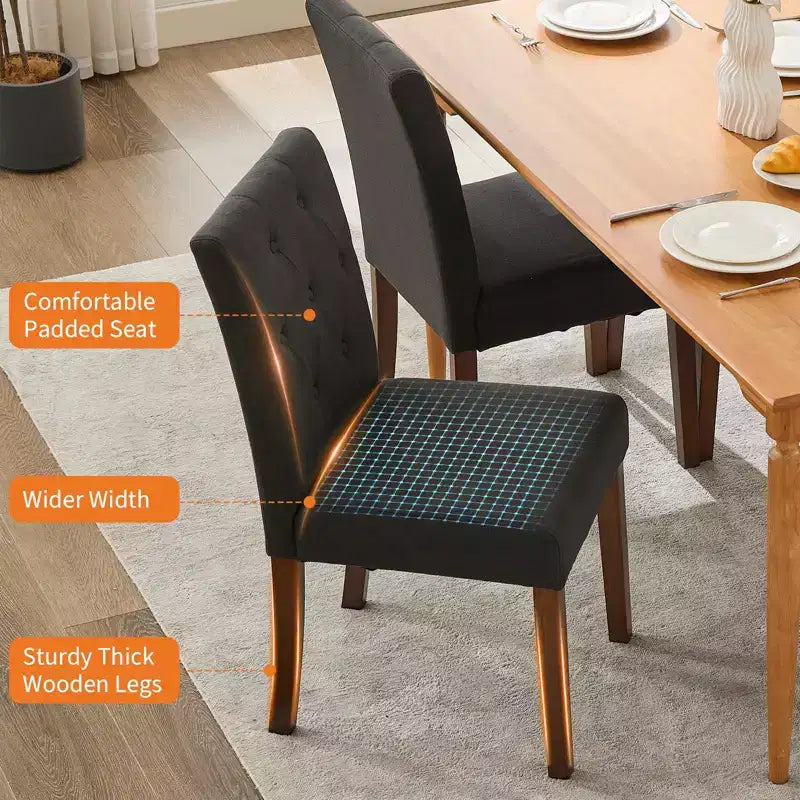 Upholstered Dining Chairs Set of 2, Modern Fabric Kitchen Side Chairs with Sturdy Wood Legs, Parsons Design, Comfortable Soft Linen for Dining Room