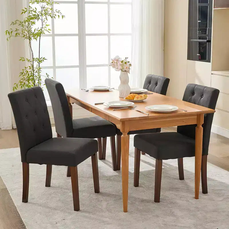 Upholstered Dining Chairs Set of 2, Modern Fabric Kitchen Side Chairs with Sturdy Wood Legs, Parsons Design, Comfortable Soft Linen for Dining Room