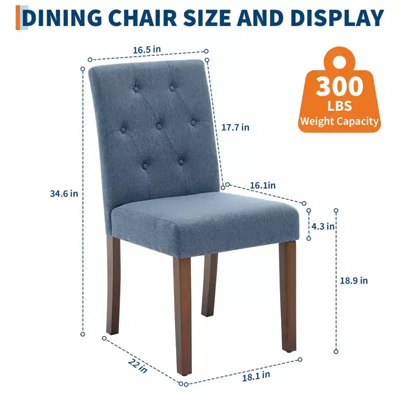 Upholstered Dining Chairs Set of 2, Modern Fabric Kitchen Side Chairs with Sturdy Wood Legs, Parsons Design, Comfortable Soft Linen for Dining Room