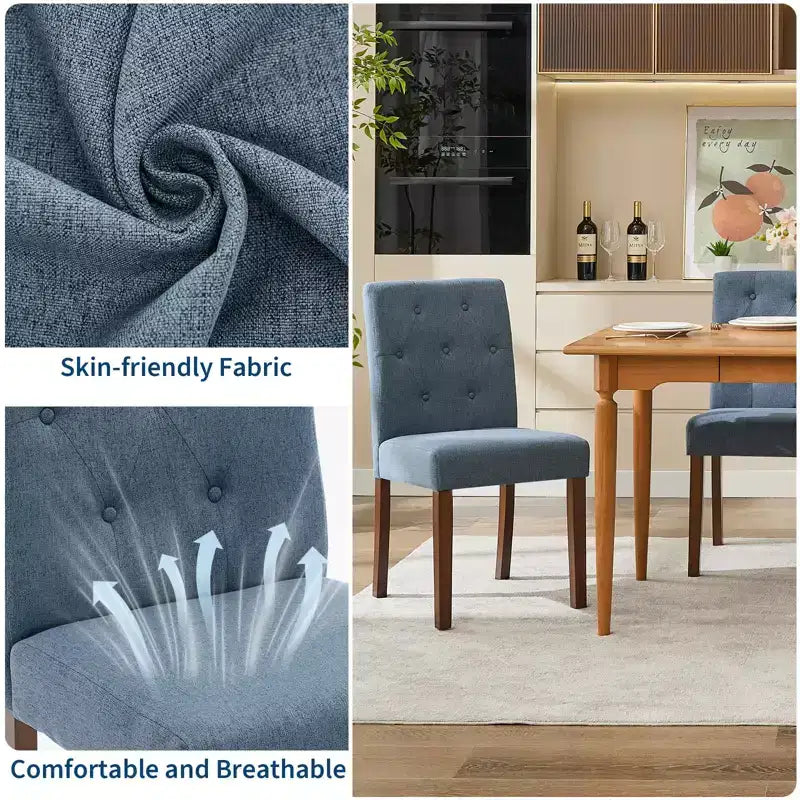 Upholstered Dining Chairs Set of 2, Modern Fabric Kitchen Side Chairs with Sturdy Wood Legs, Parsons Design, Comfortable Soft Linen for Dining Room