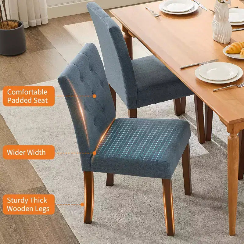 Upholstered Dining Chairs Set of 2, Modern Fabric Kitchen Side Chairs with Sturdy Wood Legs, Parsons Design, Comfortable Soft Linen for Dining Room