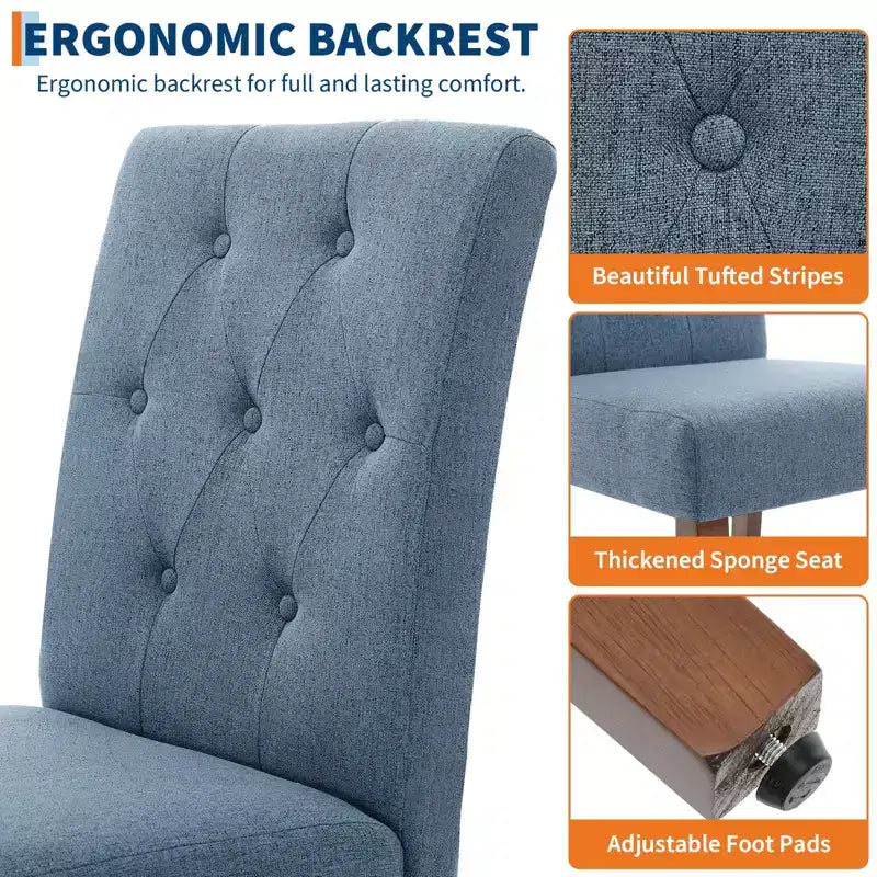 Upholstered Dining Chairs Set of 2, Modern Fabric Kitchen Side Chairs with Sturdy Wood Legs, Parsons Design, Comfortable Soft Linen for Dining Room