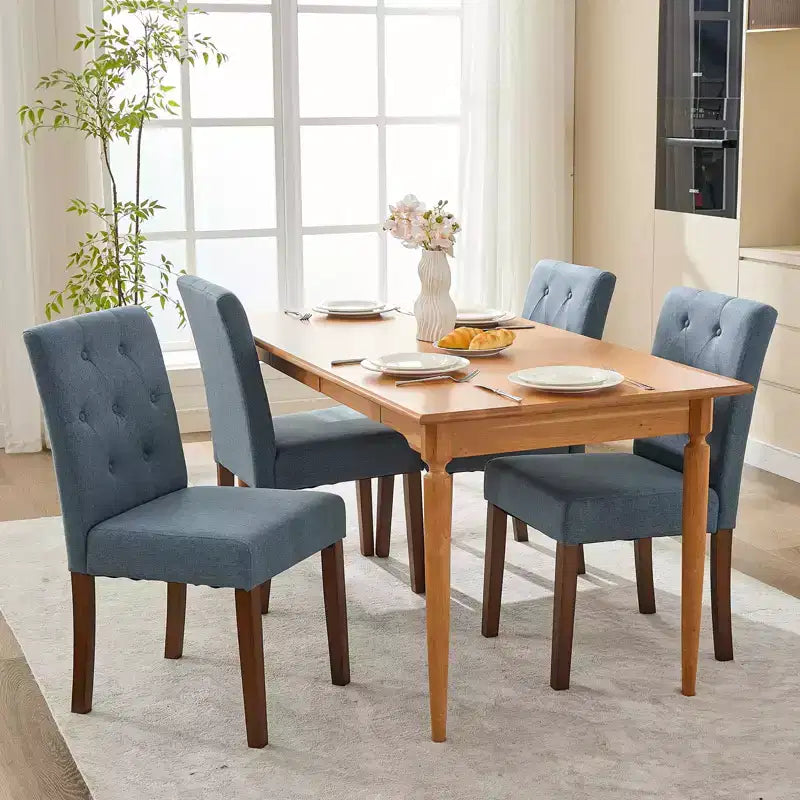 Upholstered Dining Chairs Set of 2, Modern Fabric Kitchen Side Chairs with Sturdy Wood Legs, Parsons Design, Comfortable Soft Linen for Dining Room