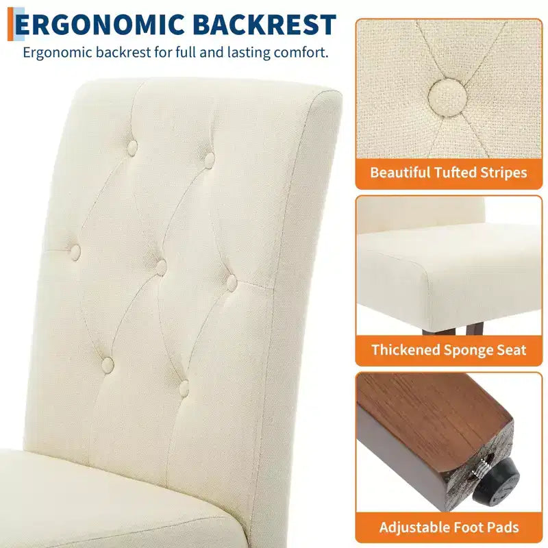 Upholstered Dining Chairs Set of 2, Modern Fabric Kitchen Side Chairs with Sturdy Wood Legs, Parsons Design, Comfortable Soft Linen for Dining Room