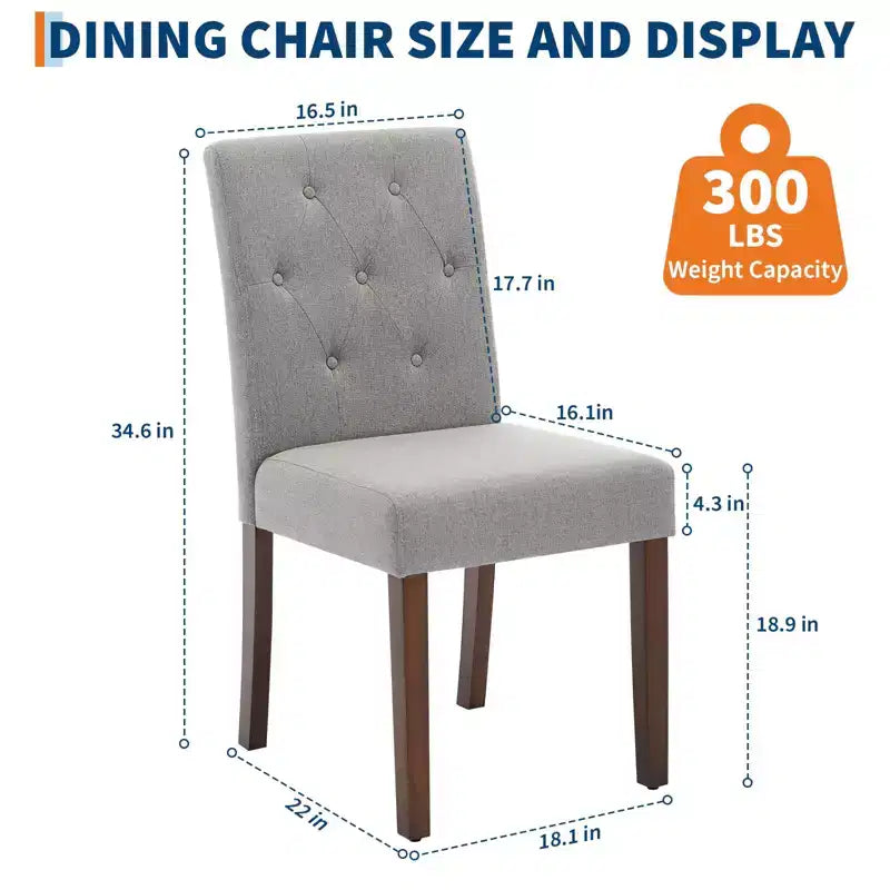 Upholstered Dining Chairs Set of 2, Modern Fabric Kitchen Side Chairs with Sturdy Wood Legs, Parsons Design, Comfortable Soft Linen for Dining Room