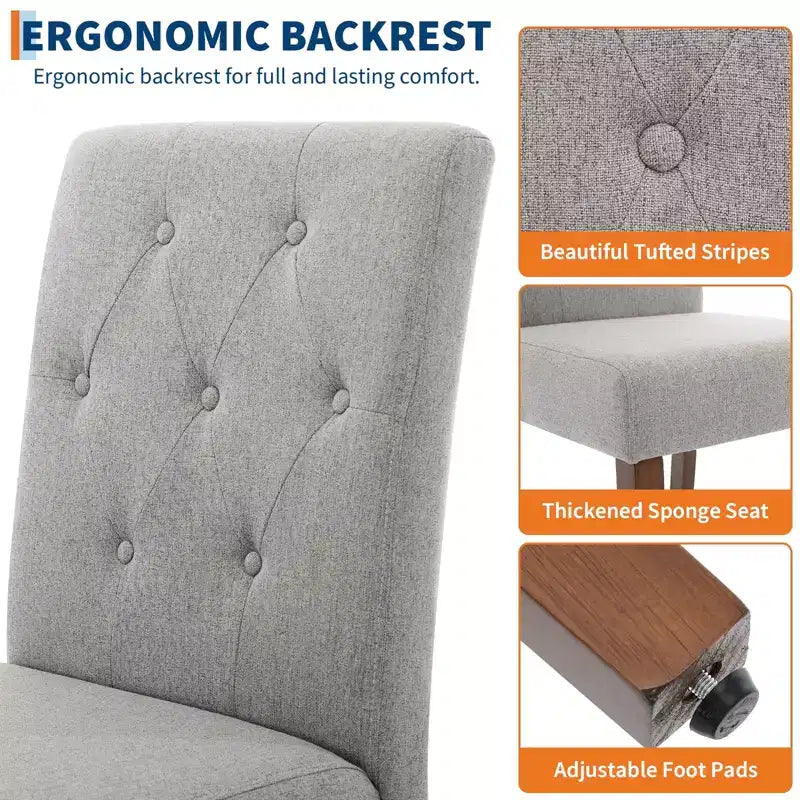 Upholstered Dining Chairs Set of 2, Modern Fabric Kitchen Side Chairs with Sturdy Wood Legs, Parsons Design, Comfortable Soft Linen for Dining Room