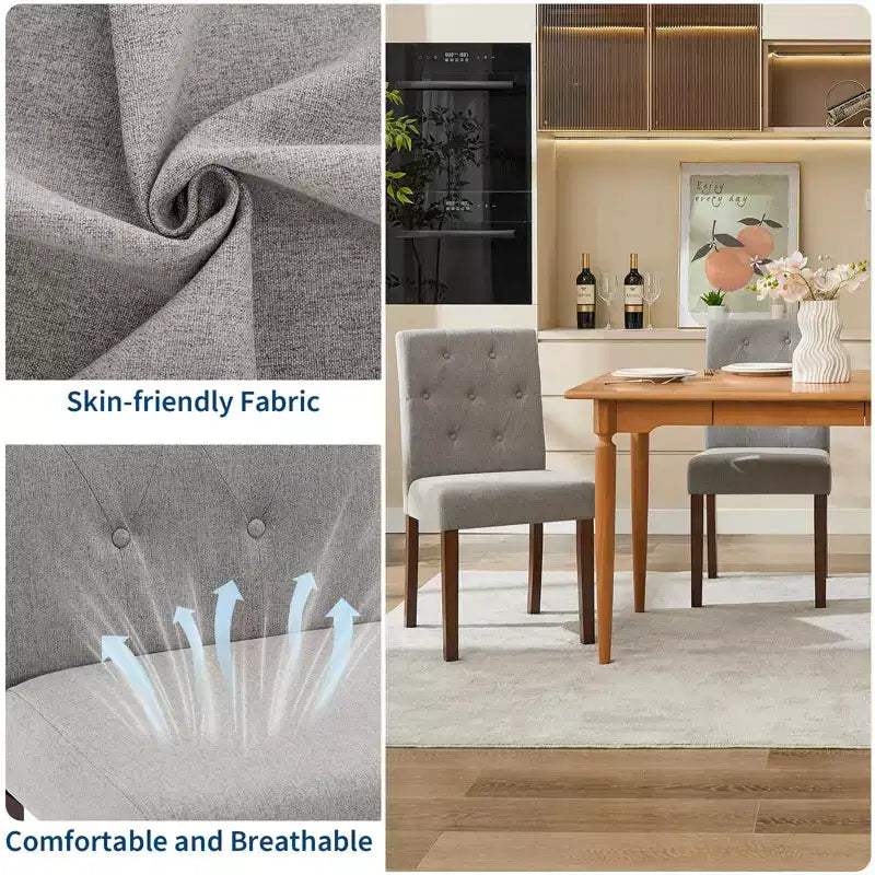 Upholstered Dining Chairs Set of 2, Modern Fabric Kitchen Side Chairs with Sturdy Wood Legs, Parsons Design, Comfortable Soft Linen for Dining Room