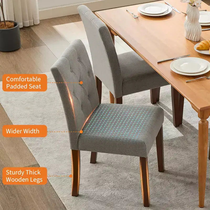 Upholstered Dining Chairs Set of 2, Modern Fabric Kitchen Side Chairs with Sturdy Wood Legs, Parsons Design, Comfortable Soft Linen for Dining Room