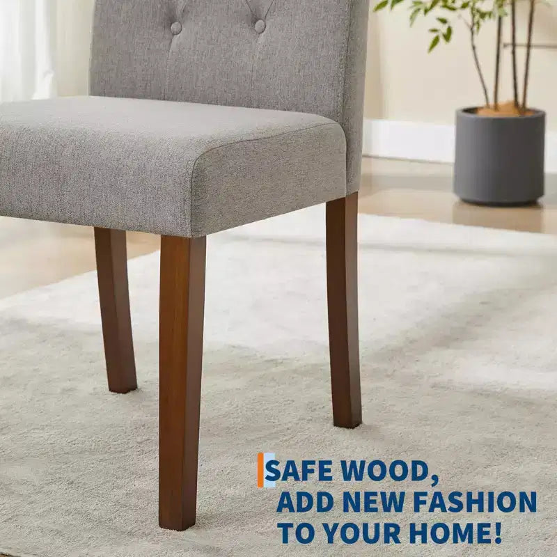 Upholstered Dining Chairs Set of 2, Modern Fabric Kitchen Side Chairs with Sturdy Wood Legs, Parsons Design, Comfortable Soft Linen for Dining Room