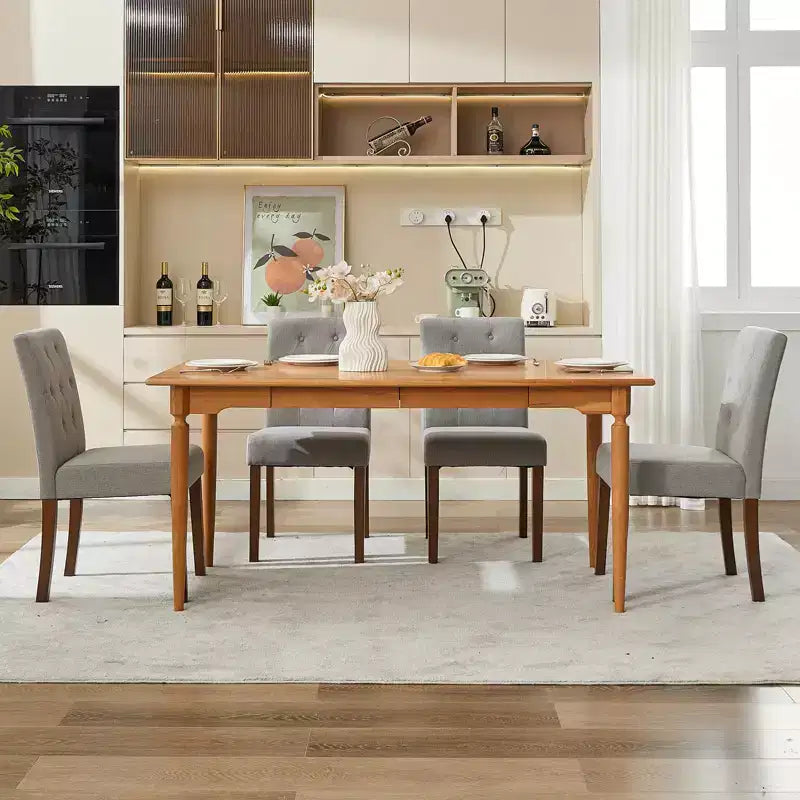 Upholstered Dining Chairs Set of 2, Modern Fabric Kitchen Side Chairs with Sturdy Wood Legs, Parsons Design, Comfortable Soft Linen for Dining Room