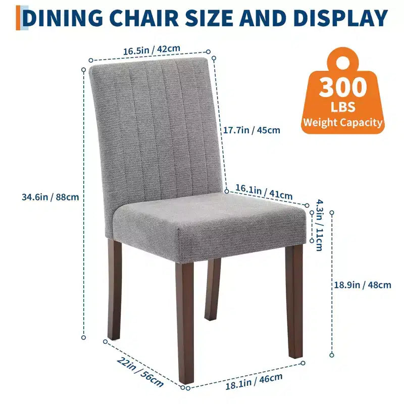 Upholstered Dining Chairs Set of 2, Modern Fabric Kitchen Side Chairs with Sturdy Wood Legs, Parsons Design, Comfortable Soft Linen for Dining Room
