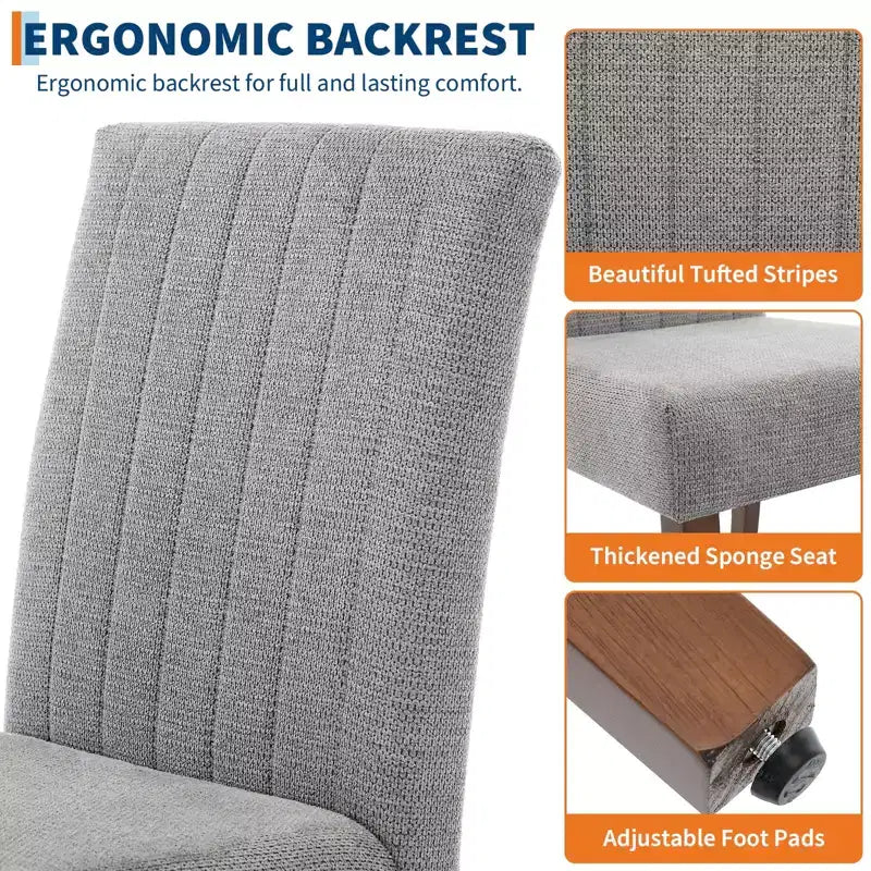 Upholstered Dining Chairs Set of 2, Modern Fabric Kitchen Side Chairs with Sturdy Wood Legs, Parsons Design, Comfortable Soft Linen for Dining Room